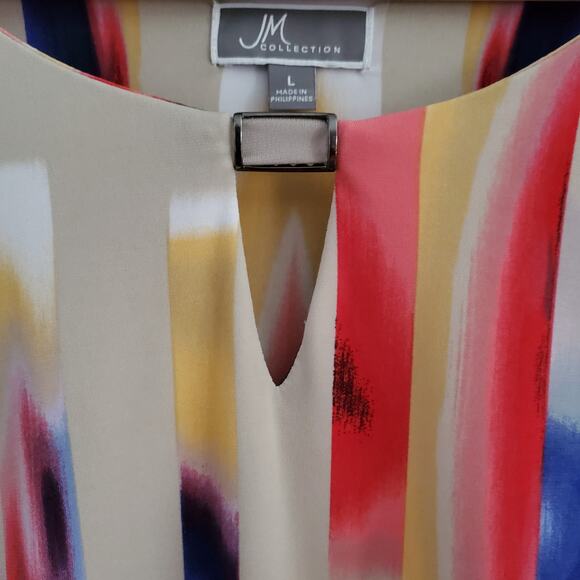 JM Collection Petite Colorful Color Block Top L - Picture 4 of 7